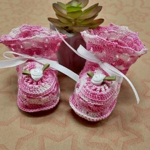 Pink Variegated Crocheted Girl's Baby Booties